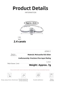 Detailed size and technical chart for the 2.4ct princess cut moissanite silver bracelet
