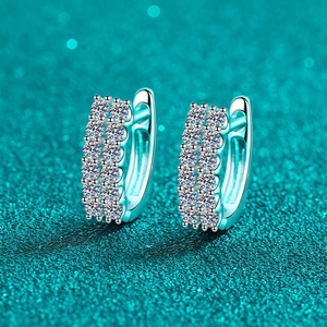 925 Sterling Silver Moissanite Huggie Hoop Earrings For Women Minimalist Double Row Moissanite Earrings Fashion Jewelry