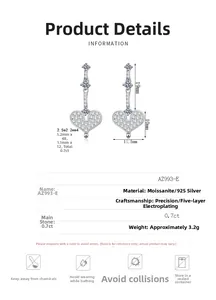 Detail specifications for S925 silver heart earrings with 0.7ct moissanite stones