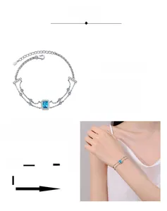Detail von S925 Sterlingsilber Armband mit blauem Moissanit und doppelter Silberkette