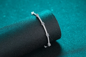 Detailed view of S925 sterling silver moissanite bracelet with sparkling round cut stones