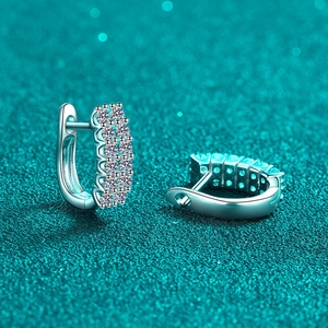 Minimalist S925 sterling silver moissanite hoop earrings with double-row diamond pavé