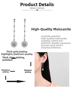 Détails des boucles d'oreilles S925 en argent avec moissanite et placage au rhodium