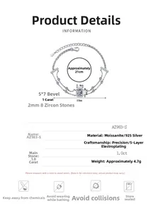 Detaillierte Spezifikationen für S925 Silber Moissanit Armband mit blauem Edelstein