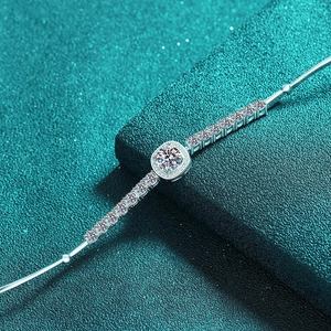 Elegant S925 sterling silver moissanite bracelet with square halo and round pavé stones