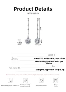 Spécifications des boucles d'oreilles longues en argent 925 avec moissanite 2ct