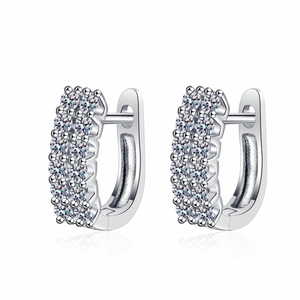 Elegant S925 sterling silver moissanite huggie earrings with double-row micro pavé stones