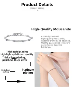 Detail of S925 silver moissanite bracelet featuring multi-layer plating and adjustable chain