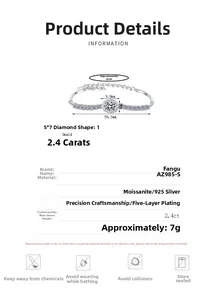 Detailed size specifications for S925 silver moissanite bracelet with blue gemstone