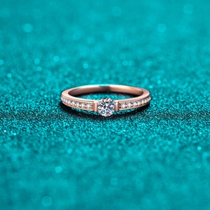 Elegant S925 Sterling Silver Champagne Gold Plated Moissanite Ring For Women Minimalist Round Cut Fashion Jewelry Finger Ring