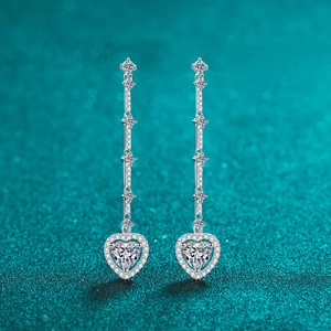925 Sterling Silver Moissanite Heart Tassel Drop Earrings For Women Elegant Long Fringe Zirconia Heart Earrings Jewelry Gift
