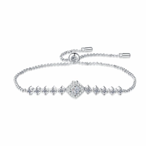 Adjustable S925 sterling silver bracelet with geometric diamond shapes and moissanite stones