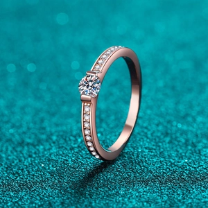 Champagne gold S925 sterling silver moissanite ring with brilliant round center stone