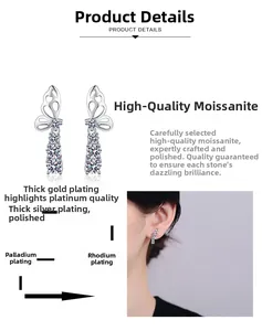 Detailed view of S925 silver butterfly earrings with moissanite and multilayer plating