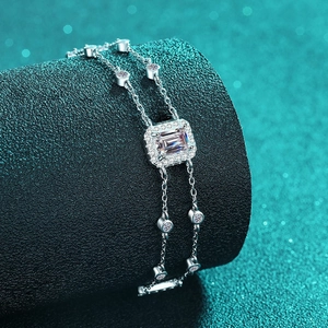 S925 Sterlingsilber Doppelarmband mit rechteckigem Moissanit-Anhänger im Edelstein-Design