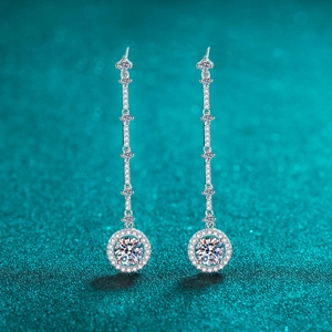 Boucles d'Oreilles Pendantes en Argent Sterling S925 Avec Moissanite et Zirconia Élégantes Boucles d'Oreilles Halo Rondes à Gland Long