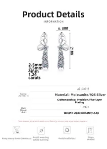 Detailed specs of butterfly moissanite earrings in 925 silver with 21mm height dimensions