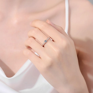 Champagne gold S925 sterling silver ring with 0.3ct moissanite on model hand