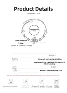 Detail specifications of S925 silver double layer bracelet with 1.0ct heart moissanite