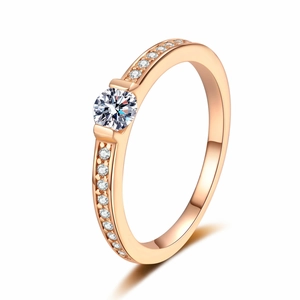 Minimalist S925 silver champagne gold ring with a sparkling 0.3ct moissanite center stone