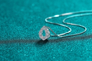 Détail du collier en argent sterling S925 avec pendentif poire et oxydes de zirconium
