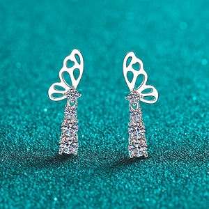 Elegant S925 Sterling Silver Butterfly Moissanite Stud Earrings For Women Luxurious Graduated Round Stone Drop Earrings Jewelry Gift