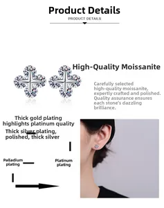 Detail of S925 silver star moissanite stud earrings showing multi-layer plating layers