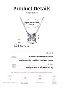 Detailed view of S925 silver four-leaf clover moissanite pendant with dimensions