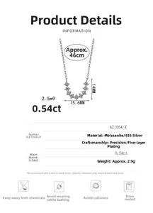 Detailed specifications for S925 silver U-shaped moissanite necklace with dimensions
