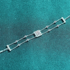 S925 sterling silver double-layer bracelet with square moissanite and round stones
