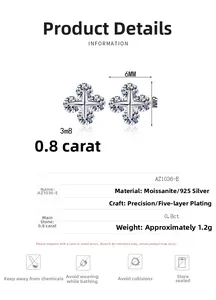 Detailed close-up of 6mm clover-shaped 925 silver moissanite stud earring with 0.8ct stone