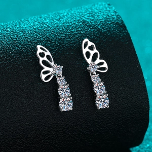 Elegant S925 sterling silver butterfly drop earrings with sparkling moissanite stones