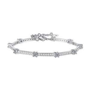 Elegant S925 sterling silver moissanite bracelet with square main stones and lobster clasp