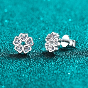 Elegant S925 sterling silver flower earrings with heart-shaped petals and moissanite stones