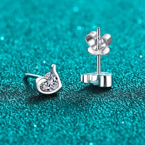 Elegant S925 sterling silver heart-shaped moissanite stud earrings with a secure butterfly back