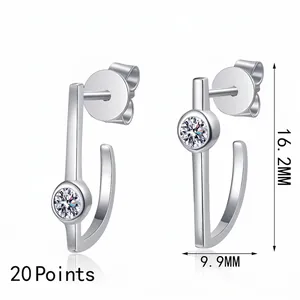 Minimalist S925 silver J-shaped earrings with 0.2ct moissanite in a modern stud design