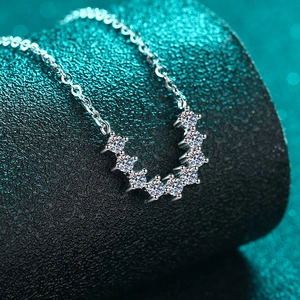 Minimalist S925 Sterling Silver Moissanite Necklace with U-shaped pendant on green stand