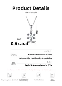 Detailed specs of S925 silver snowflake pendant necklace with 0.6ct moissanite gemstone