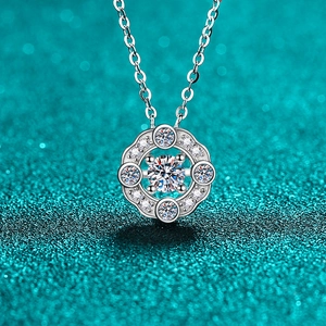 925 Sterling Silver Moissanite Necklace For Women Halo Dancing Stone Round Cut Zirconia Pendant Sparkling Fine Jewelry Accessory
