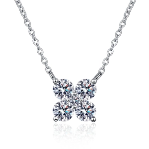 Elegant S925 sterling silver petal necklace featuring brilliant round moissanite stones