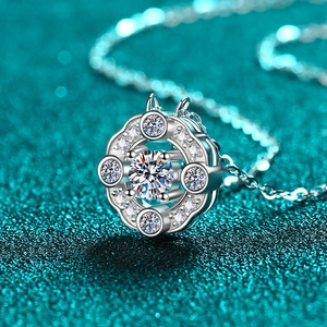 Elegant 925 sterling silver petal necklace featuring four-prong moissanite pendant