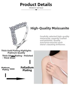 Detailed V-shape moissanite ring with premium multi-layer plating and diamond setting