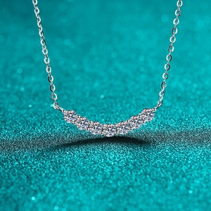 Luxury 925 Sterling Silver Moissanite Necklace For Women Elegant Smile Arc Row Pendant Cross Chain Fashion Jewelry Necklace