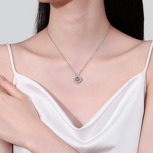 Dancing moissanite necklace in S925 sterling silver with sparkling circular pendant