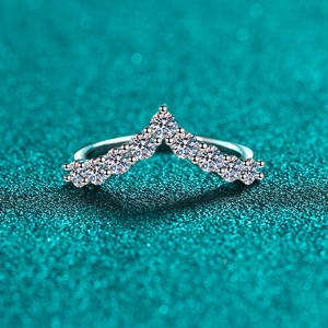S925 Sterling Silver V Shape Row Ring For Women 0.9ct Moissanite Pave Wedding Engagement Minimalist Elegant Jewelry Gift