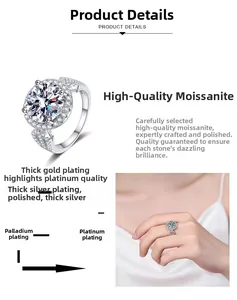 Détail d'une bague moissanite 5 carats montrant le placage multicouche et portée en main