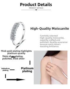 Bague moissanite détaillée avec placage de rhodium de haute qualité et finition polie
