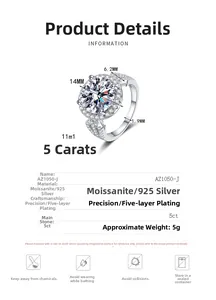 Détails de la bague en argent S925 avec une pierre de moissanite ronde de 5ct