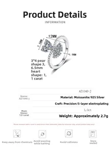 Detailed technical diagram of a 1.0ct moissanite S925 silver ring with dimensions and specs