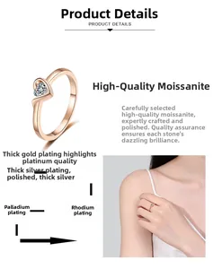Makro-Detail des herzförmigen Moissanit-Rings mit Roségold-Beschichtung und Drehdesign